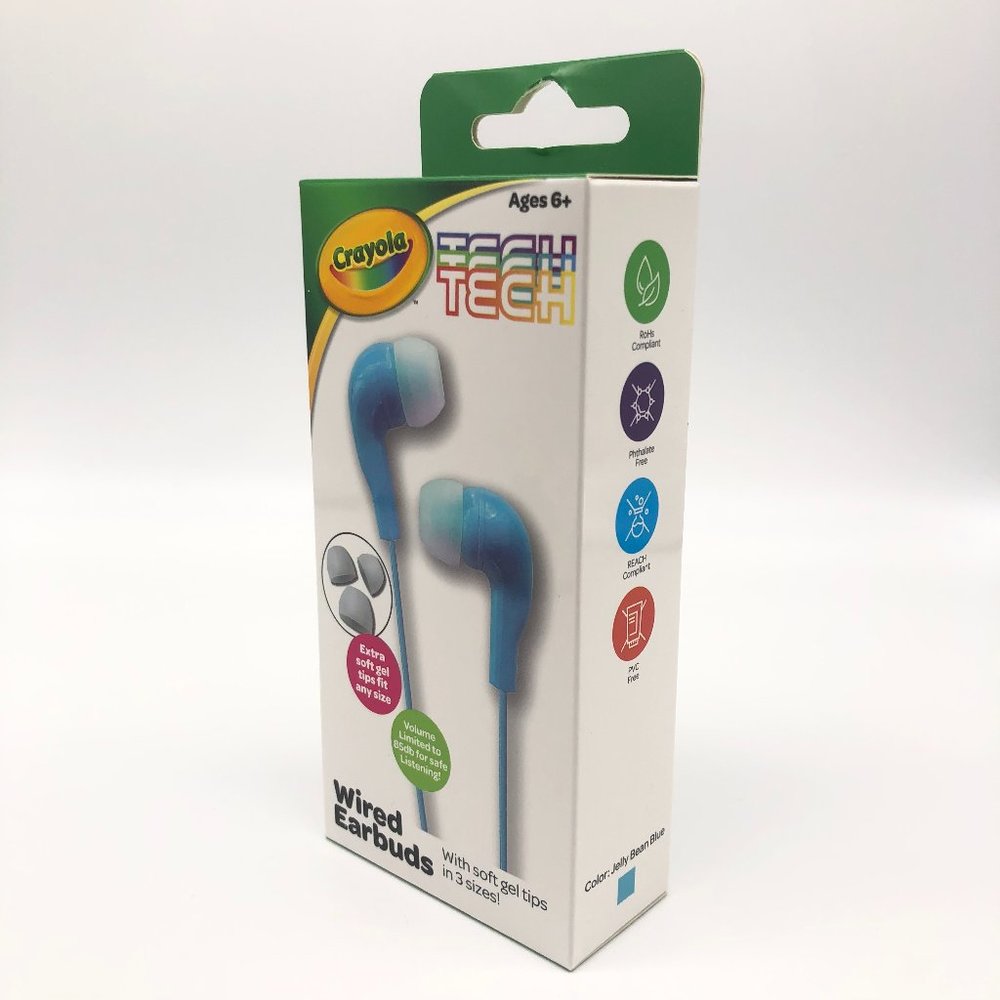 Crayola Tech Wired Earbuds with Soft Gel Tips, Blue, Kids Gaming Music NEW